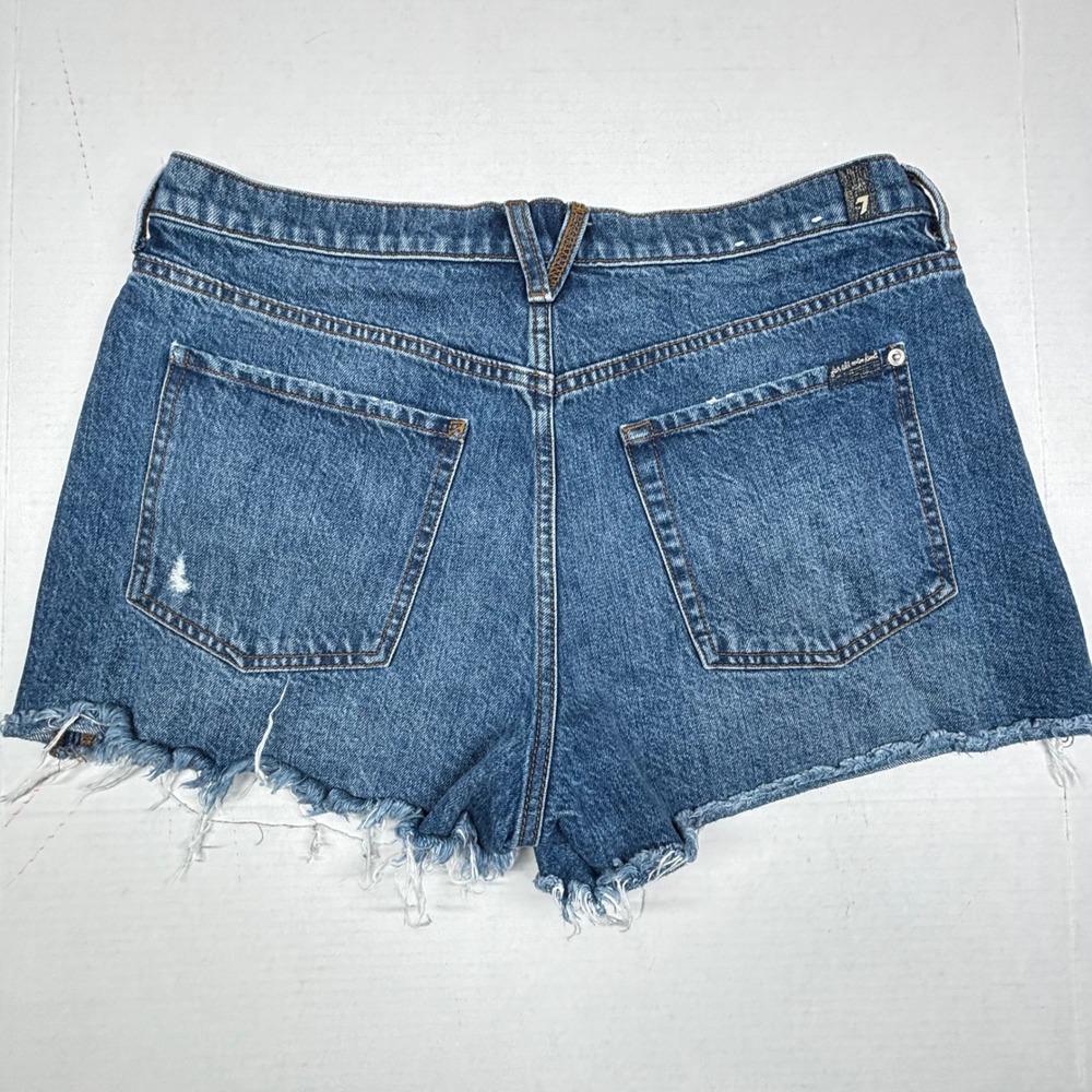 7 For All Mankind High Rise‎ Distressed Denim Shorts 35X2 Cutoffs Button Fly EUC - Picture 2 of 9